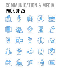 25 Communication And Media. Two Color icons Pack. vector illustration.