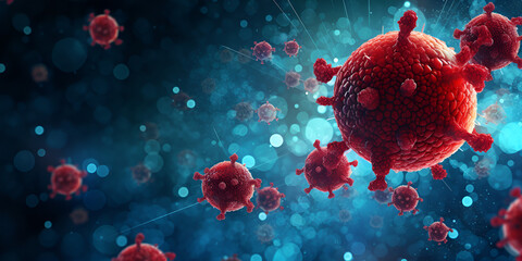 Virus Interaction with Body Cells Red Blood Cell Virus Concept 3D Render, Illustration, Natural Killer Cell, Immune Response, COVID-19. AI Generative