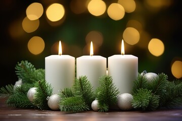 Fototapeta na wymiar Beautiful light Christmas candles