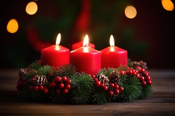 Fototapeta na wymiar Christmas decoration with Christmas burning candles