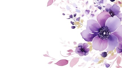 Watercolor floral wreath of purple flowers on a white background, lilac branches and foliage. Botanical illustration of flowers. Wedding decorations for design.