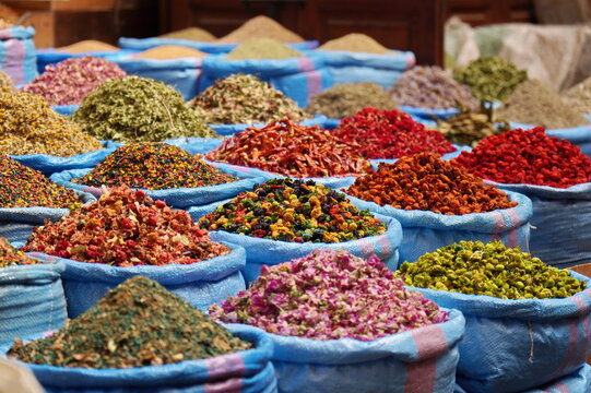 spices in a market in Marakesh , Morocco