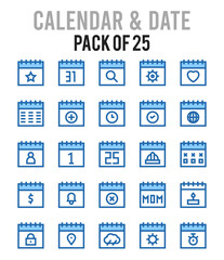 25 Calendar and Date. Two Color icons Pack. vector illustration.