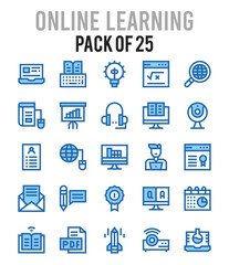 25 Online Learning. Two Color icons Pack. vector illustration.