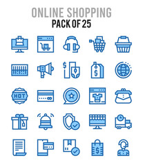 25 Online Learning. Two Color icons Pack. vector illustration.
