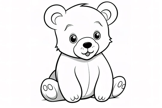 Kids coloring book image, a teddy bear, basic line drawing, simple image for young children to be able to color in.
