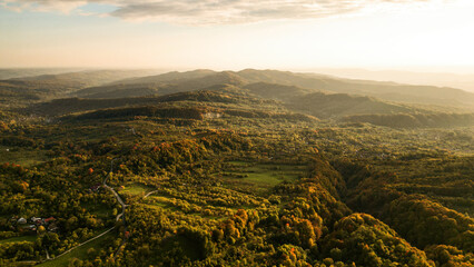 Carpathian Mountains - Aerial Drone Shot by Sunset