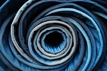 Stacks of different rolled-up jeans. - obrazy, fototapety, plakaty