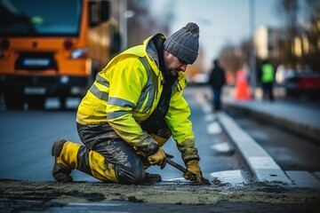 Road worker at work during the day