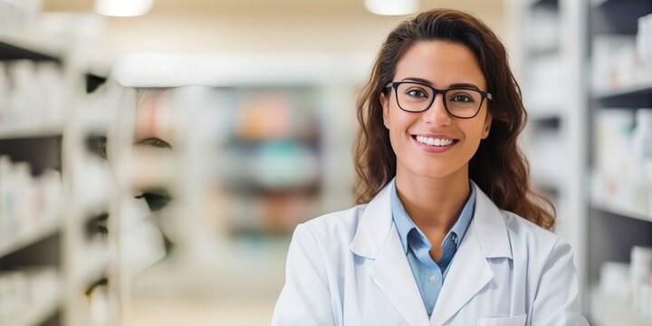 Concept - work in a pharmacy, pharmacist