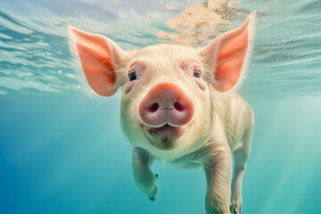 Face pig underwater. Close up.
