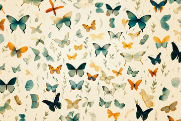 Various butterflies, seamless pattern background. - obrazy, fototapety, plakaty