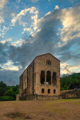 Fototapeta na wymiar facade of the church of Santa María del Naranco in Asturias, Spain. Pre-Romanesque church with a rectangular shape