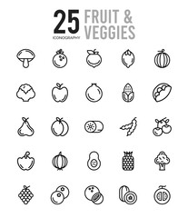25 Fruit and Veggies Outline icons Pack vector illustration.