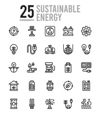 25 Sustainable energy Outline icons Pack vector illustration.
