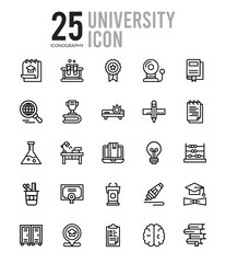 25 University Outline icons Pack vector illustration.