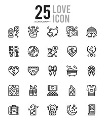 25 Love Outline icons Pack vector illustration.