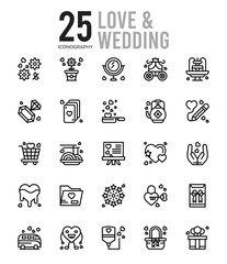 25 Love And Wedding Outline icons Pack vector illustration.