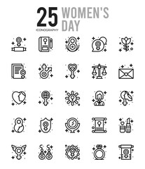25 Women's Day Outline icons Pack vector illustration.