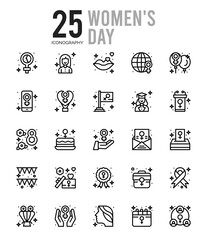 25 Women's Day Outline icons Pack vector illustration.