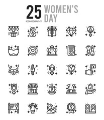 25 Women's Day Outline icons Pack vector illustration.