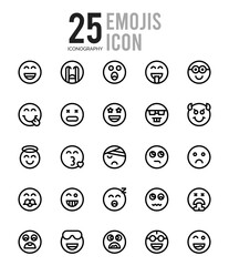 25 Emojis Outline icons Pack vector illustration.