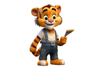 Lovable Tiger 3D Cartoon Painter on isolated background