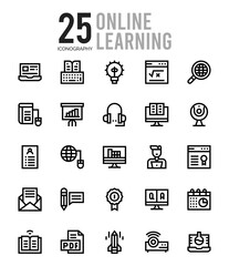 25 Online Learning Outline icons Pack vector illustration.