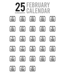 25 February Calendar Outline icons Pack vector illustration.
