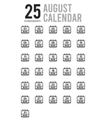 25 August Calendar Outline icons Pack vector illustration.