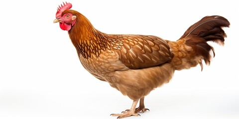 Fototapeta premium Young brown hen isolated on white background. : Generative AI