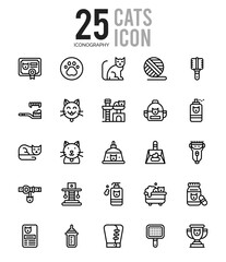 25 Cats Outline icons Pack vector illustration.