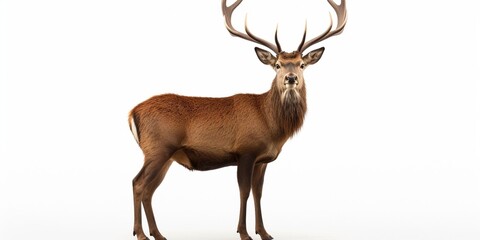 Red deer stag in front of a white background, remasterized : Generative AI
