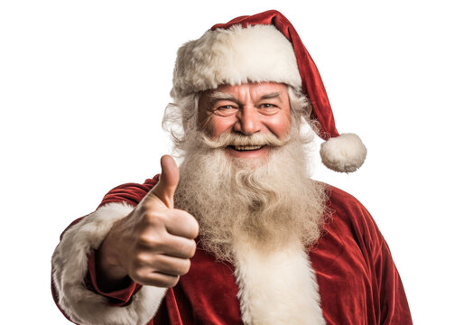 Happy Santa Claus giving a thumbs up isolated on the transparent background.