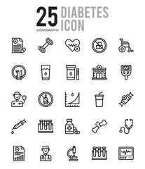 25 Diabetes Outline icons Pack vector illustration.