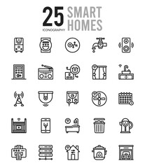 25 Smart Homes Outline icons Pack vector illustration.