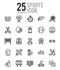 25 Sports Outline icons Pack vector illustration.
