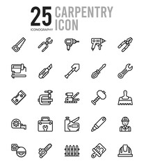 25 Carpentry Outline icons Pack vector illustration.