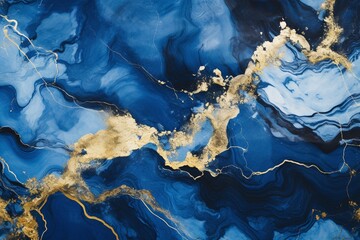 Captivating Blue and Gold Marble: Abstract Acrylic Texture
