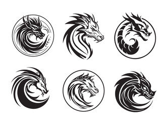 Obraz premium Dragon icons set silhouette hand drawn vector