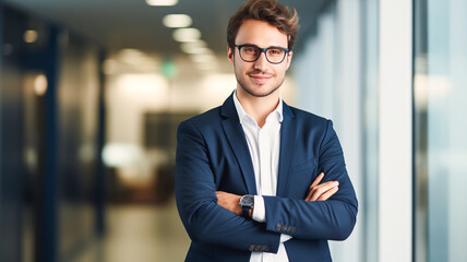 Fototapeta premium Happy businessman standing with crossed arms, professional manager, confident businessman investor looking at camera.