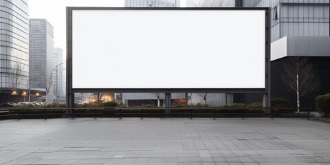 Blank billboard sign mockup in the urban environment, on the facade, empty space to display your advertising or branding campaign : Generative AI