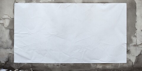 White wrinkled poster template. Glued paper mockup. Blank wheatpaste on textured wall. Empty street art sticker mock up. Clear urban glued advertising canvas. Billboard advertisment ad : Generative AI - obrazy, fototapety, plakaty