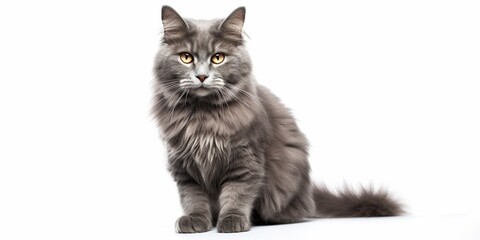 Beautiful grey cat isolated on a white : Generative AI