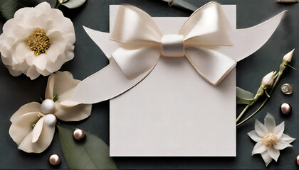Satin Elegance: Wedding Invite Adorned with Flowers and Pearls
