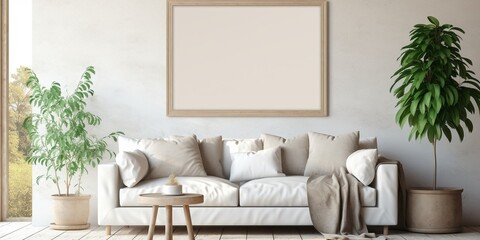 Mockup frame in farmhouse living room interior : Generative AI