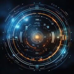 Abstract technology hud interface hologram elements neon lights, circle percent vitality innovation on hi tech future design. Generative AI