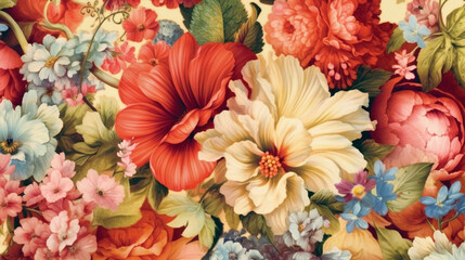 Obraz na płótnie Canvas beautiful fantasy vintage wallpaper botanical flower bunch,vintage motif for floral print digital background.