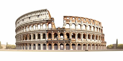 Colosseum, or Coliseum, isolated on white background. Symbol of Rome and Italy : Generative AI - obrazy, fototapety, plakaty