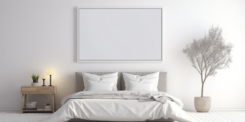 Mockup frame in bedroom interior background, room in light pastel colors : Generative AI